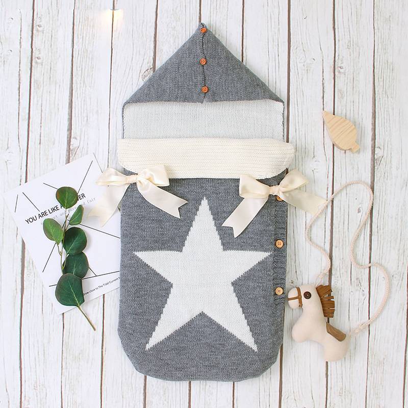 Baby white star knitted sleeping bag