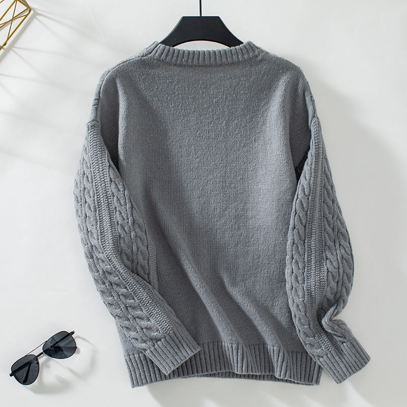 Women's Casual Solid Color Round Neck  Loose Retro Sweater