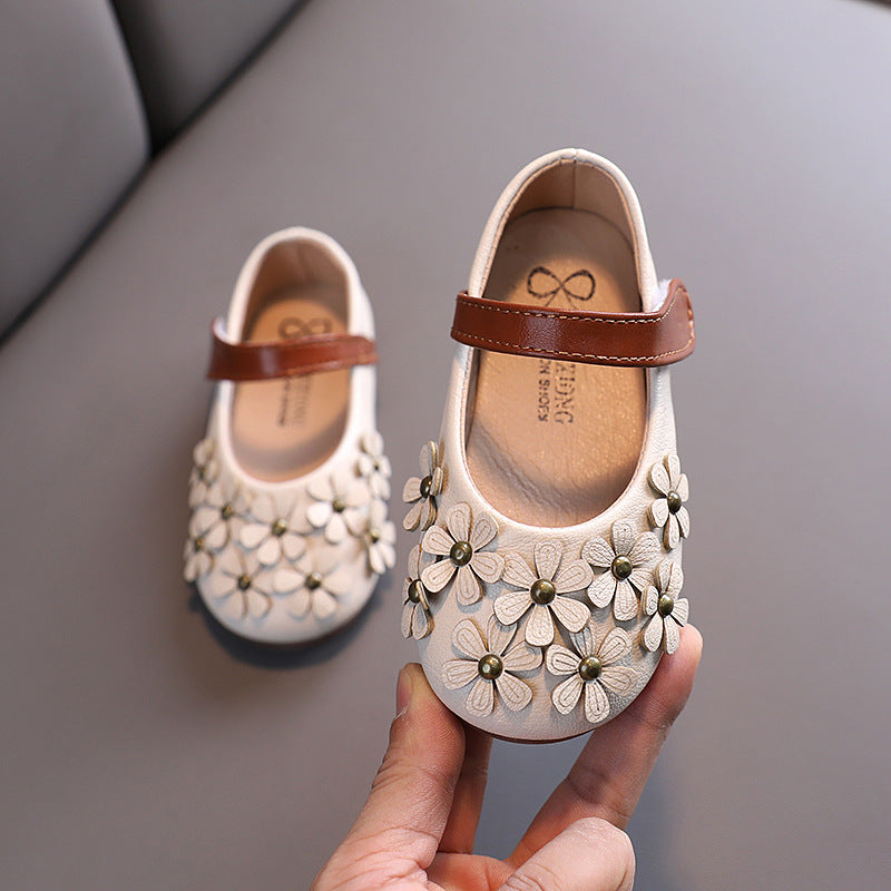 Girls' Flower Soft Sole Leather Shoes