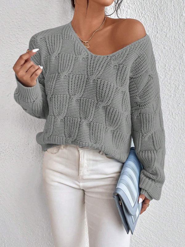 Loose Knitwear V-neck Solid Color Pullover Sweater