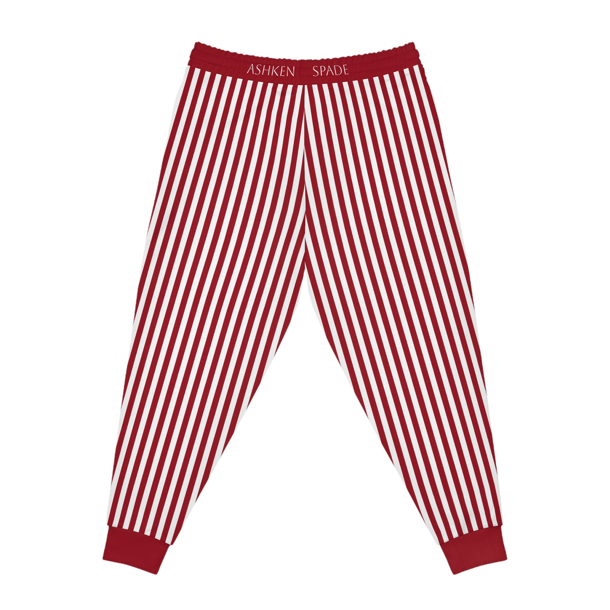 Red and White Vertical Striped Athletic Joggers