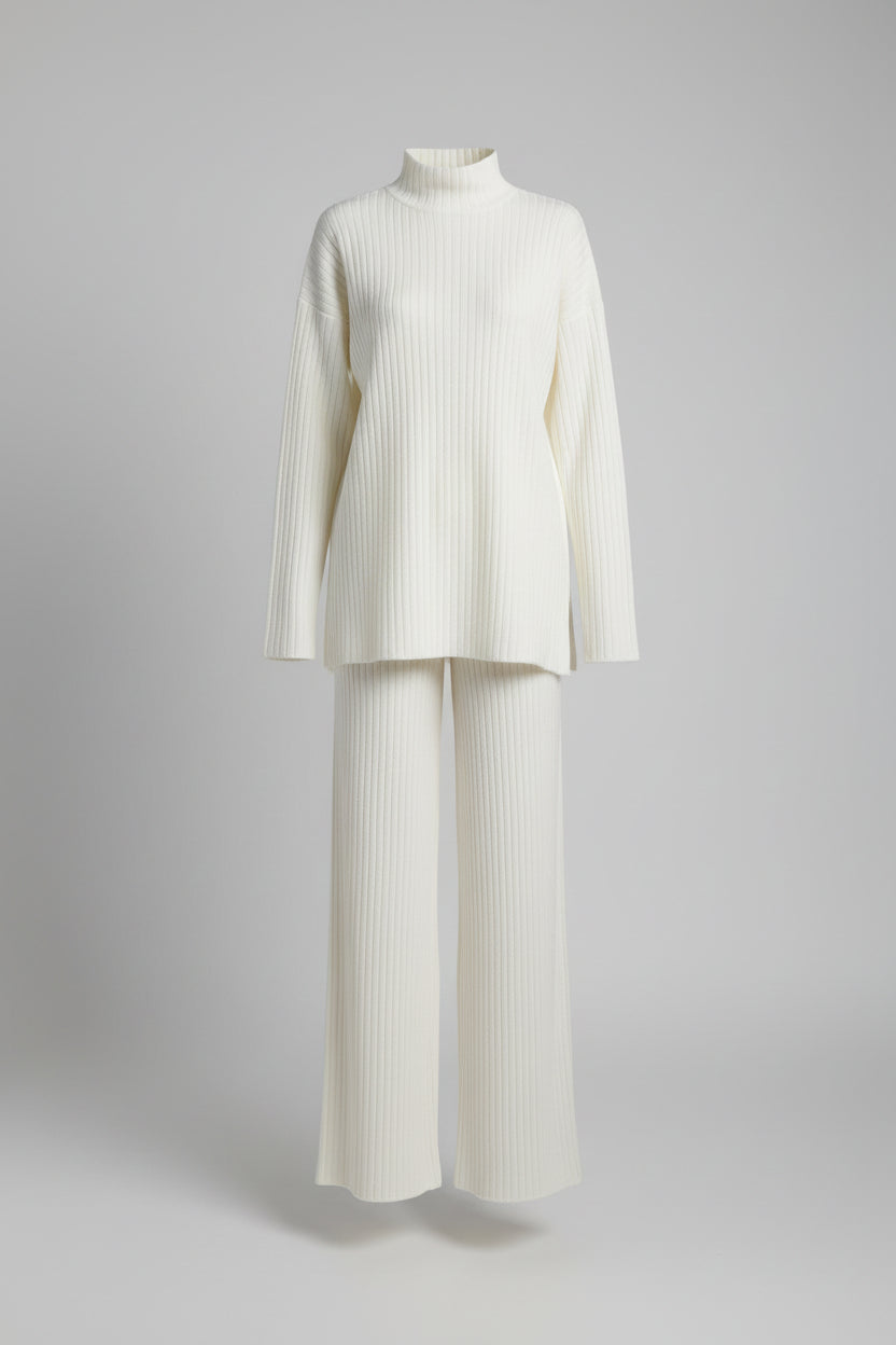 Two-piece Cross-border New Spring Leisure Slimming Solid Color Turtleneck Loose Knitted Long Sleeves Ladies