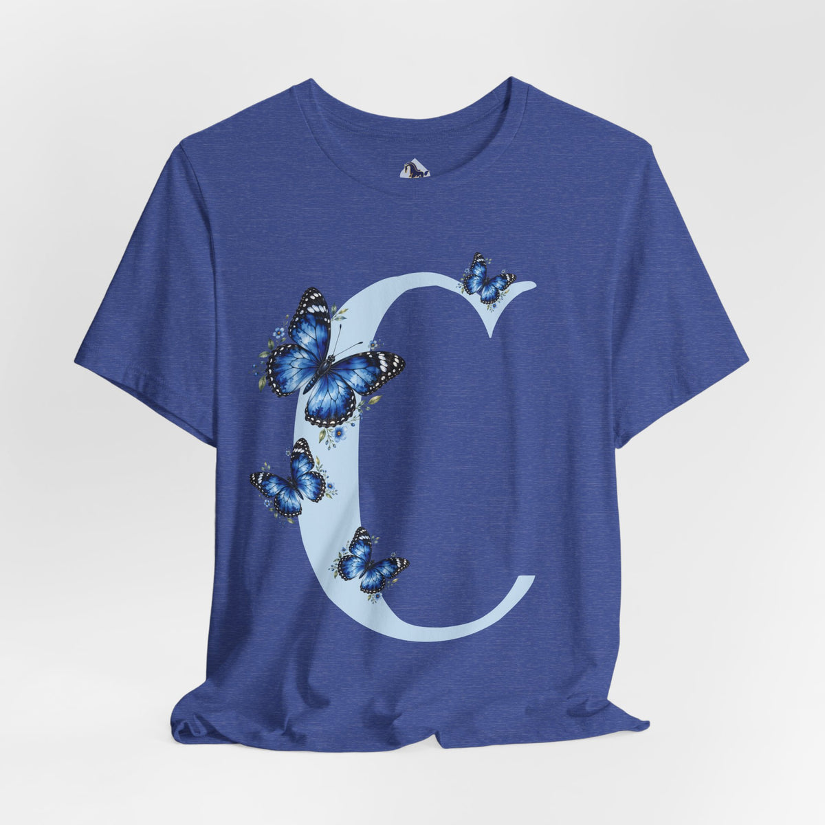 Blue Butterfly Floral Monogram C Letter T-Shirt