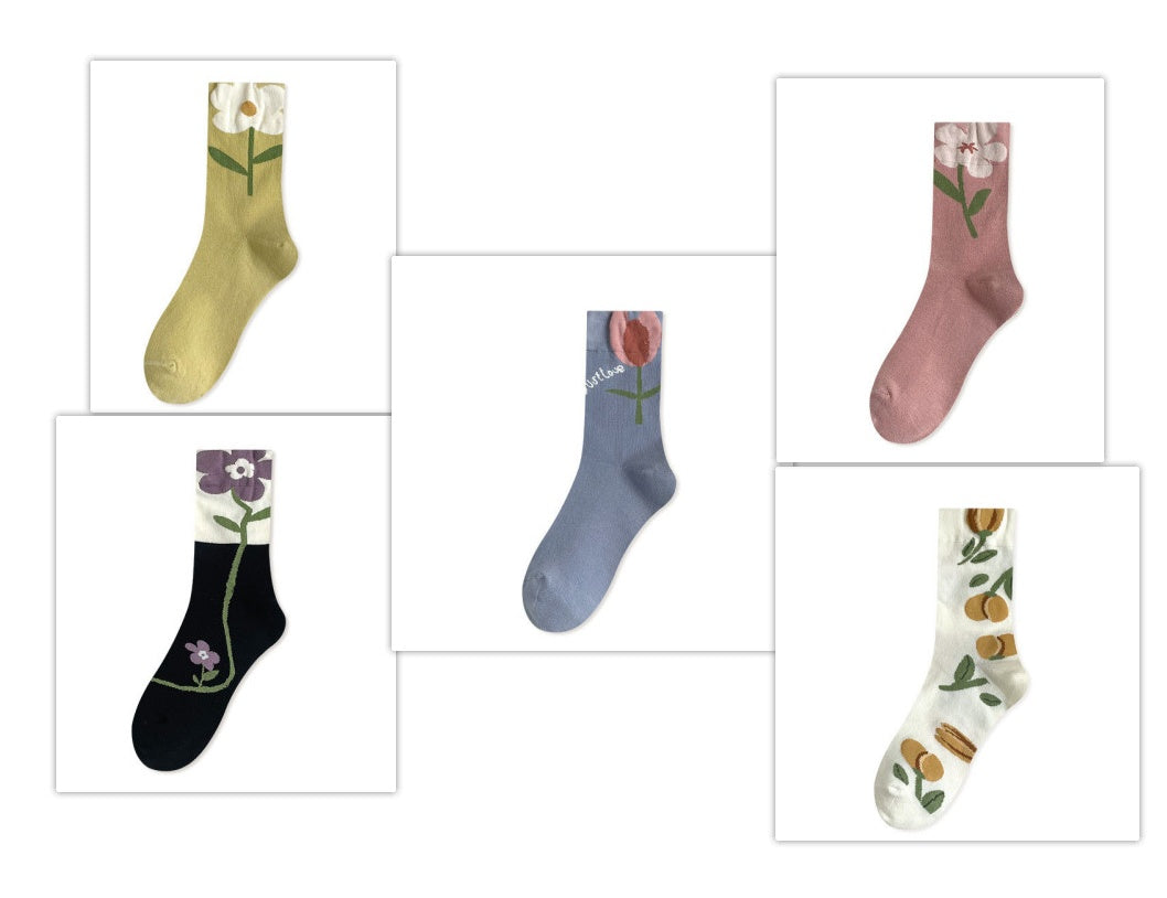Retro Flower Mid-Calf Socks
