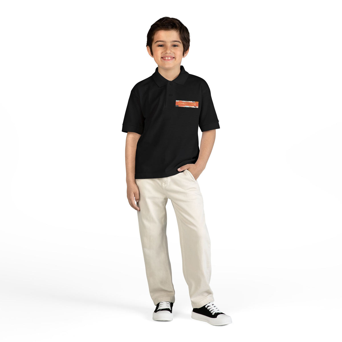 Youth Polo Shirt — 'Ashken Spade' Retro Stripe Chest & Back Logo