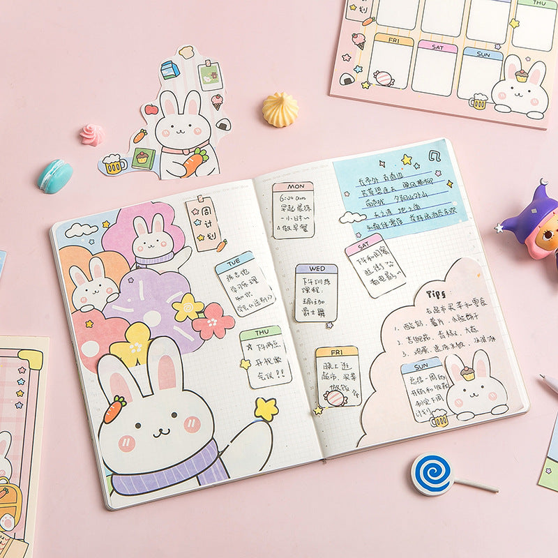 Cute Happy Rabbit Cartoon Plaid Note Stationery