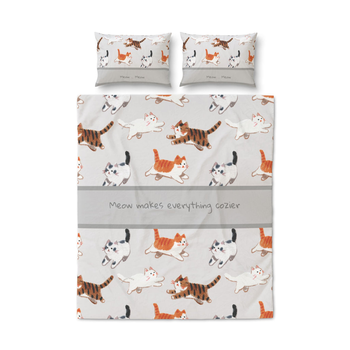 Gray "Meow Makes Everything Cozier" Bedding