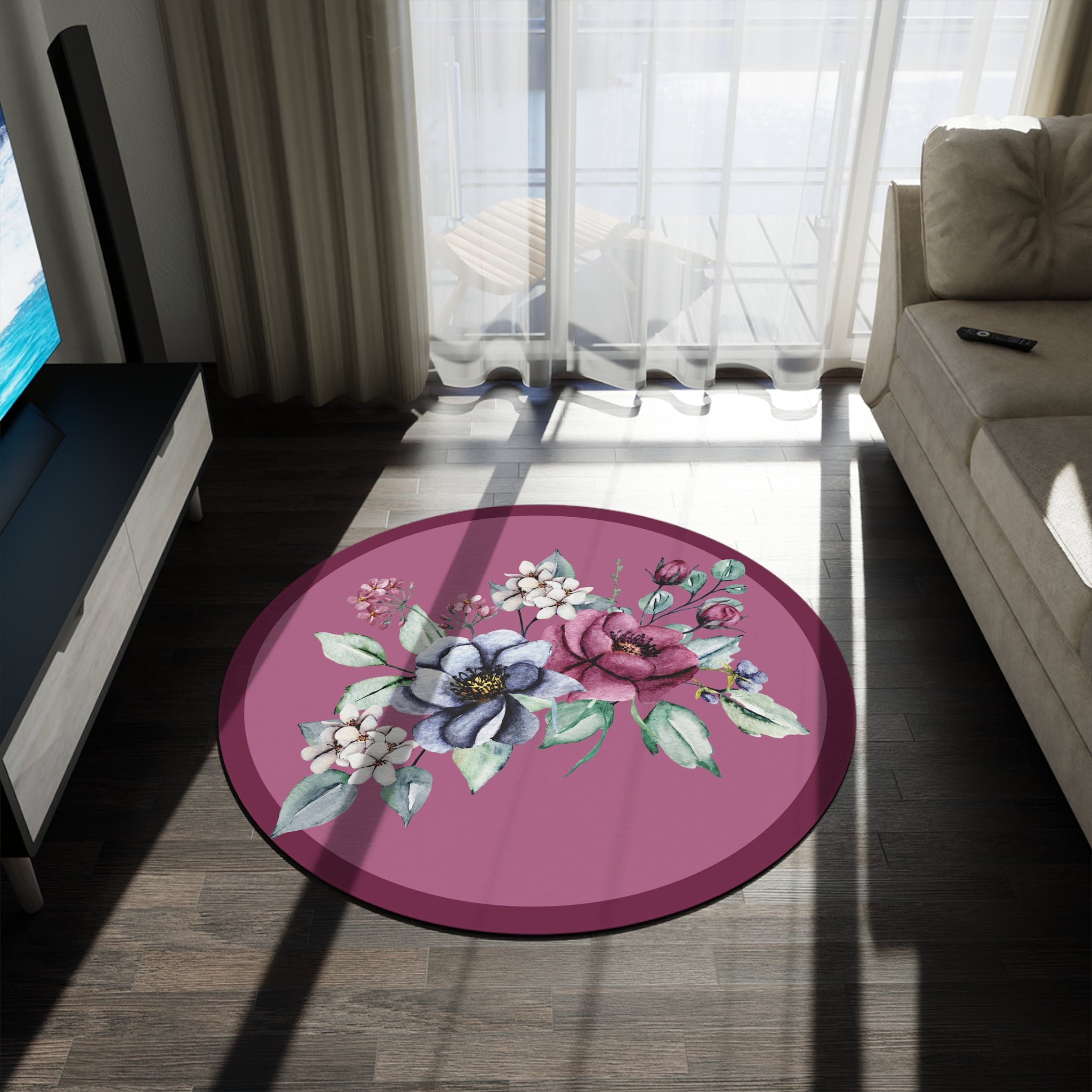 Floral Watercolor Round Rug