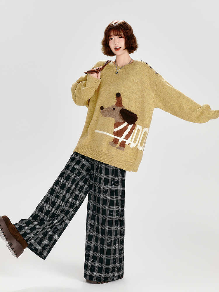 Retro Crew Neck Knitted Sweater Women's Loose Chic Top