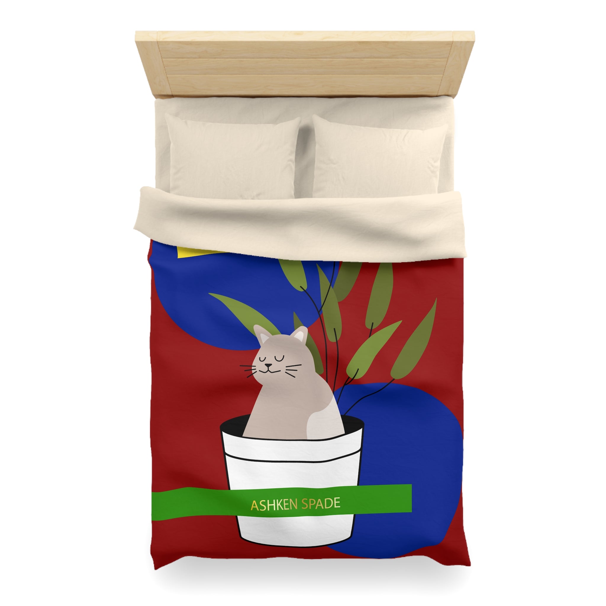 Red Cozy Cat & Plant Duvet Cover