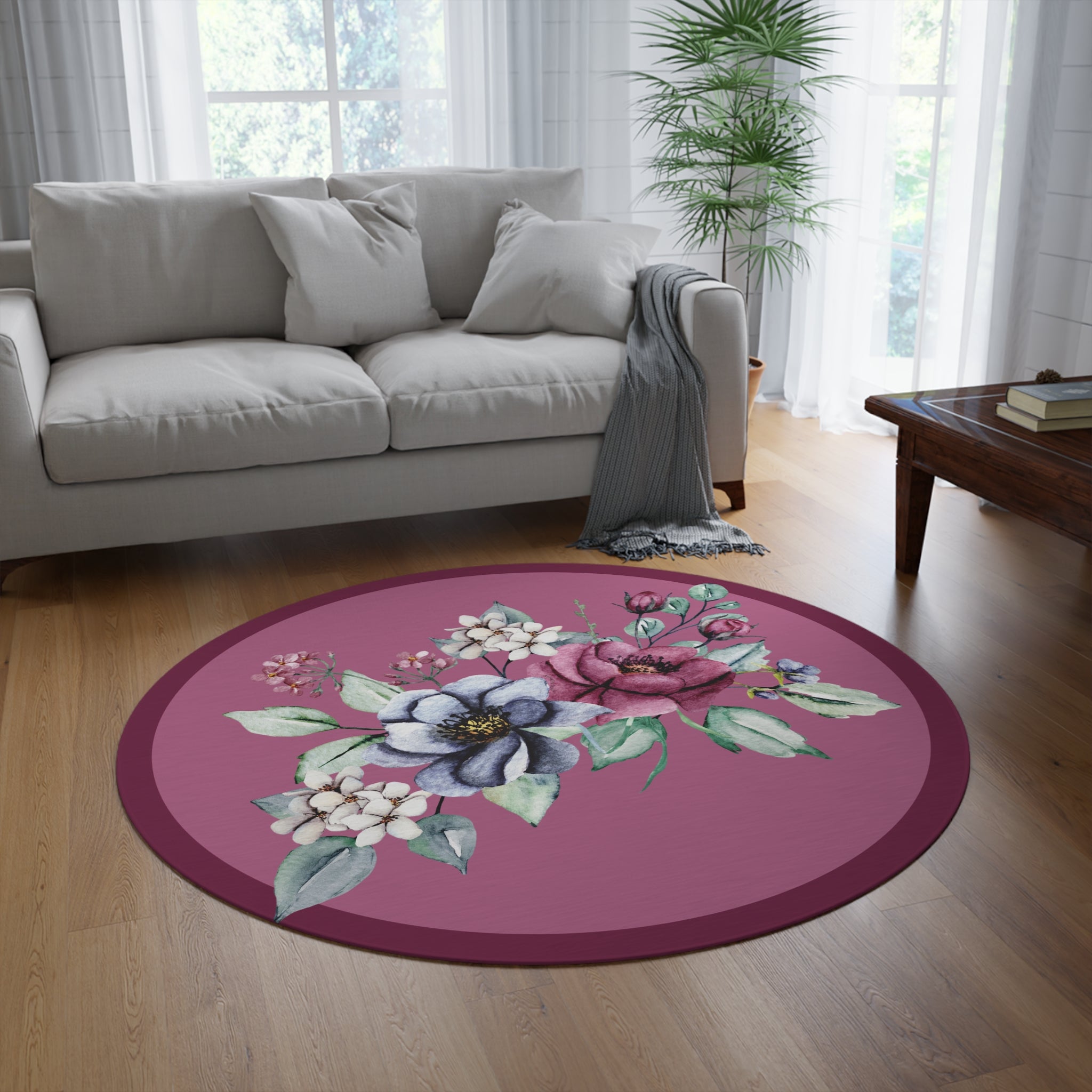 Floral Watercolor Round Rug
