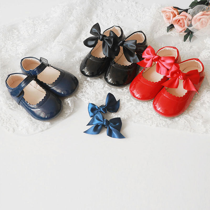 Elegant Bow Leather Girls Shoes