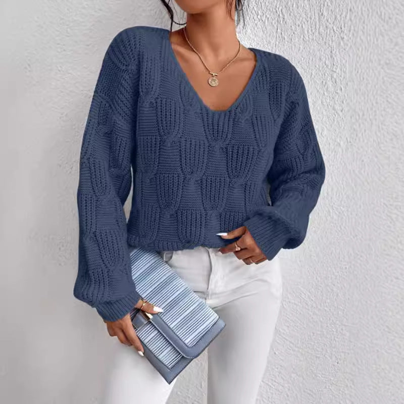 Loose Knitwear V-neck Solid Color Pullover Sweater
