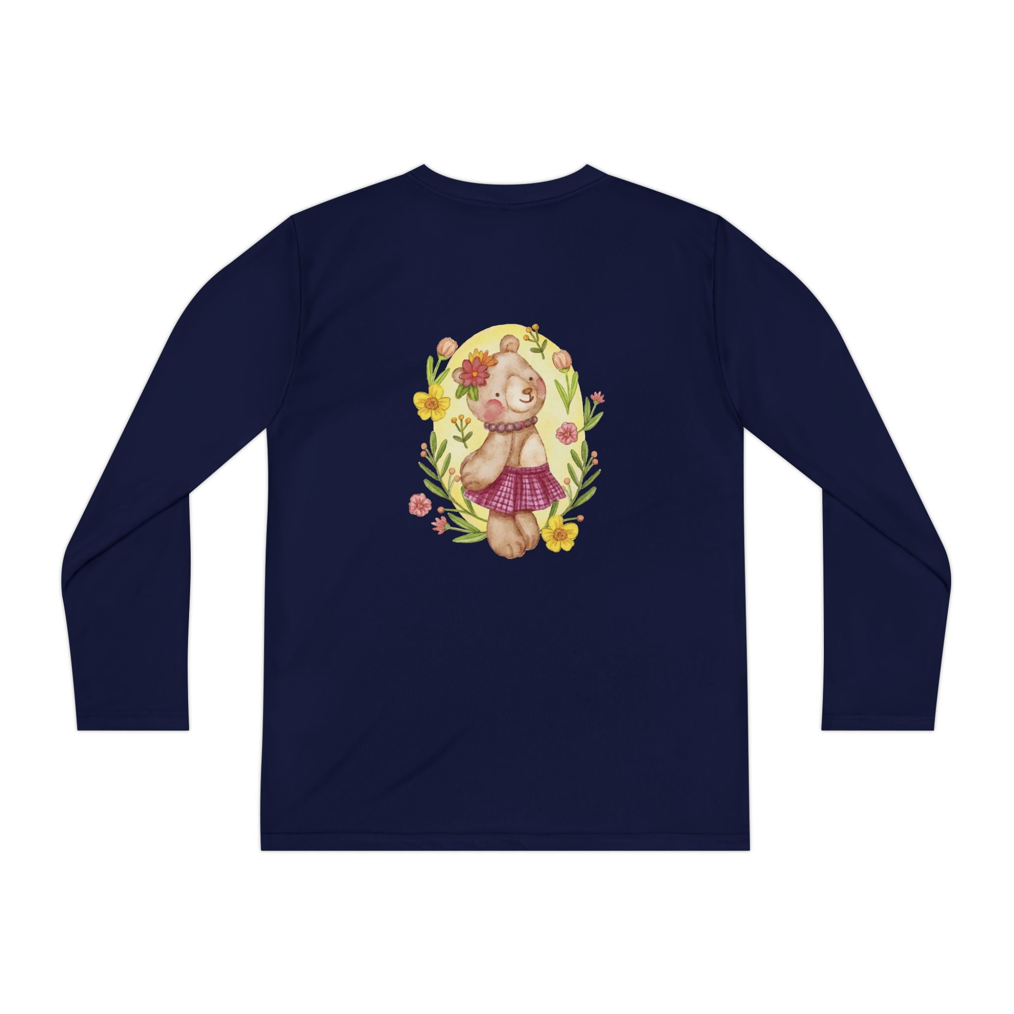 Youth Long Sleeve Tee — Cute Floral Bear Illustration with "Ashken Spadde" Text
