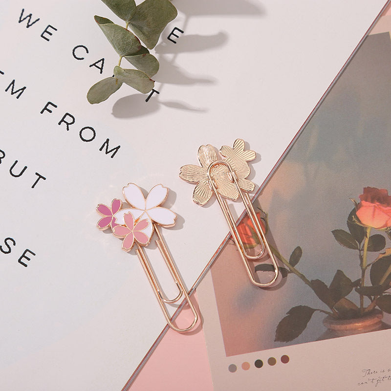 Children Learning Cherry Blossom Shape Paper Clip Bookmark Stationery