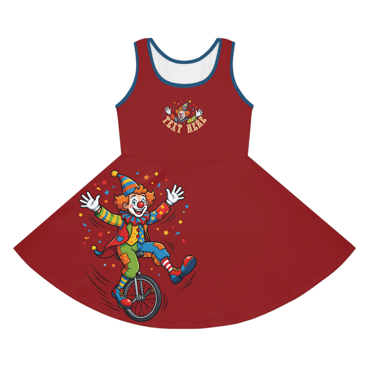 Girls' Clown Bicycle Sleeveless Sundress – Playful Circus Costume Design