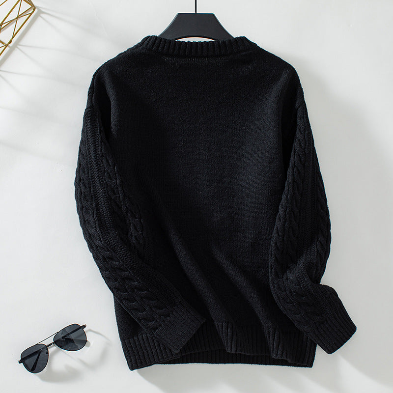 Women's Casual Solid Color Round Neck  Loose Retro Sweater