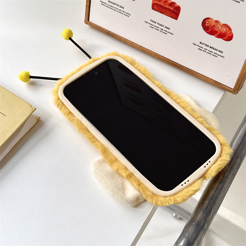 Plush Cartoon Bee Lens Bracket Phone Case