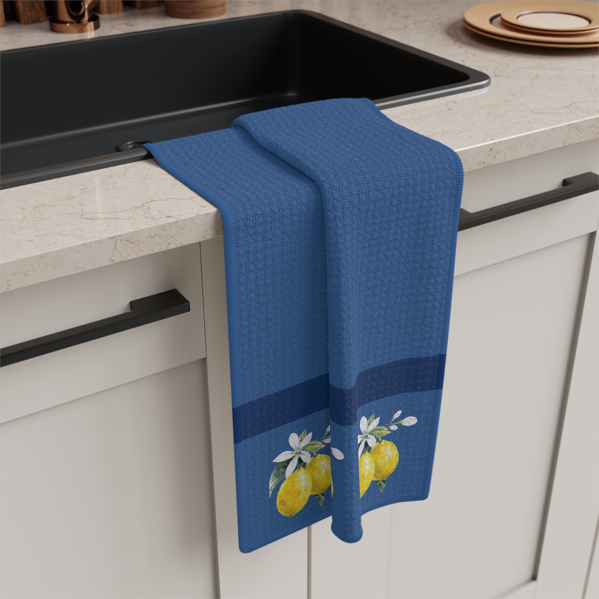 Lemon & Blue Floral Microfiber Tea Towel