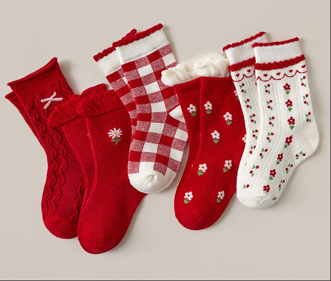 Children's Socks Autumn And Winter Cartoon Forest Red Lace Socks