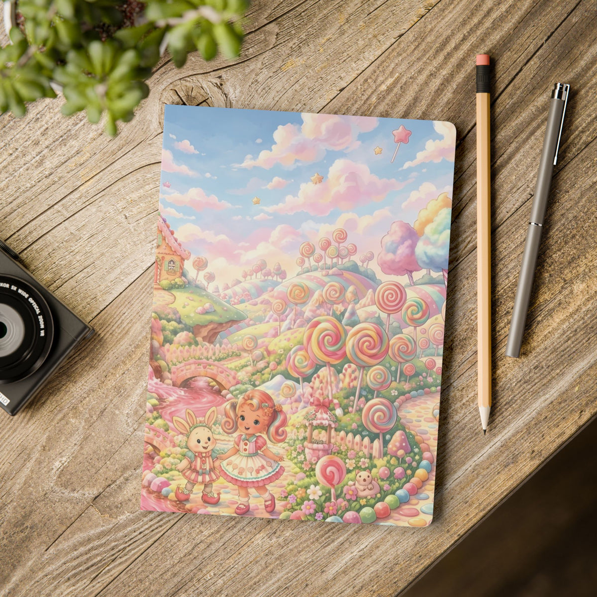 Candyland Dream Journal — Softcover Notebook with Whimsical Candy Cottage Art