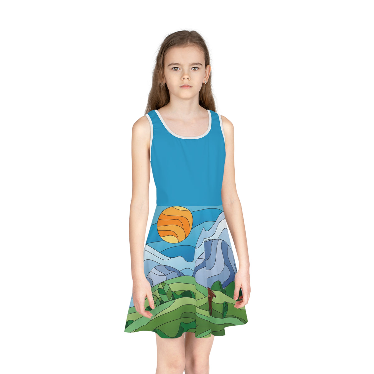 Girls' Sundress - Scenic Mountain Deer Print Sleeveless Dress