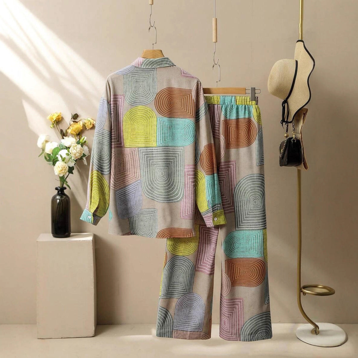 Printed Long Sleeve Trousers Suit