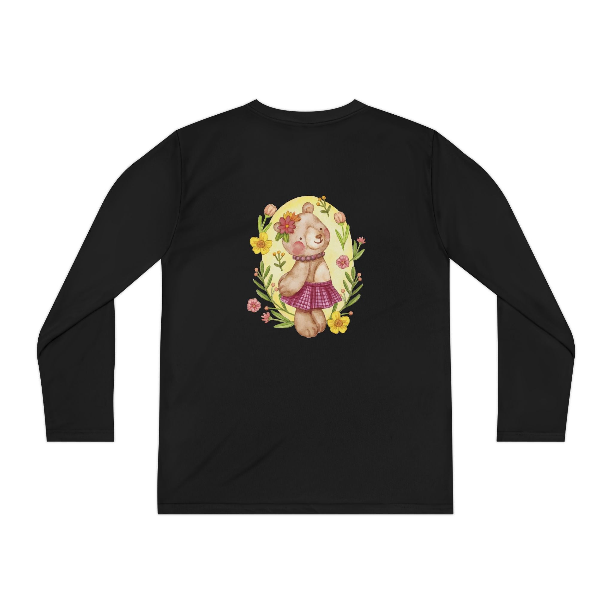 Youth Long Sleeve Tee — Cute Floral Bear Illustration with "Ashken Spadde" Text