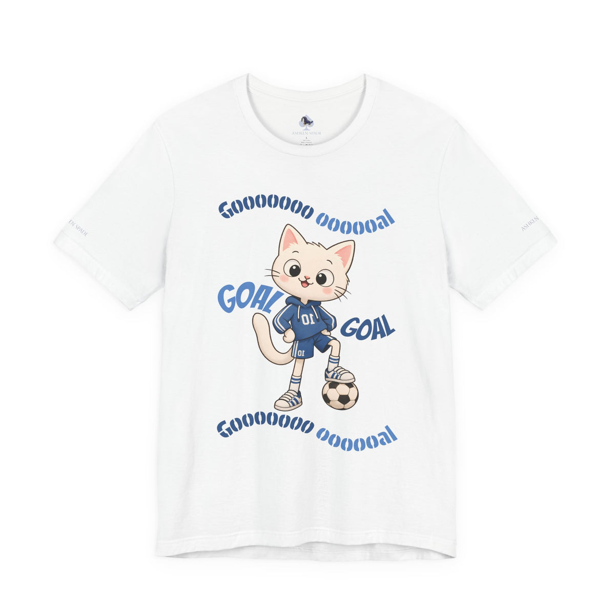 Soccer Cat T-Shirt — Cute 'Goal! Gooooal' Kids & Youth Soccer Tee (Custom Name)
