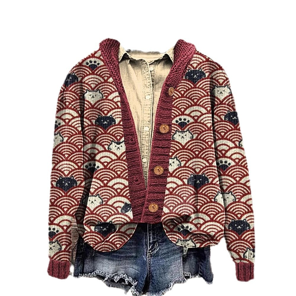 3D Digital Printing Cardigan Knitted Coat Imitation Sweaters