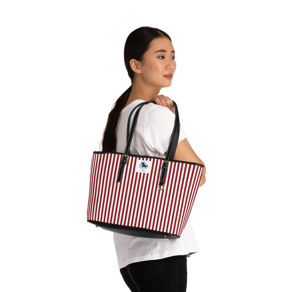 Red and White Striped PU Leather Shoulder Bag