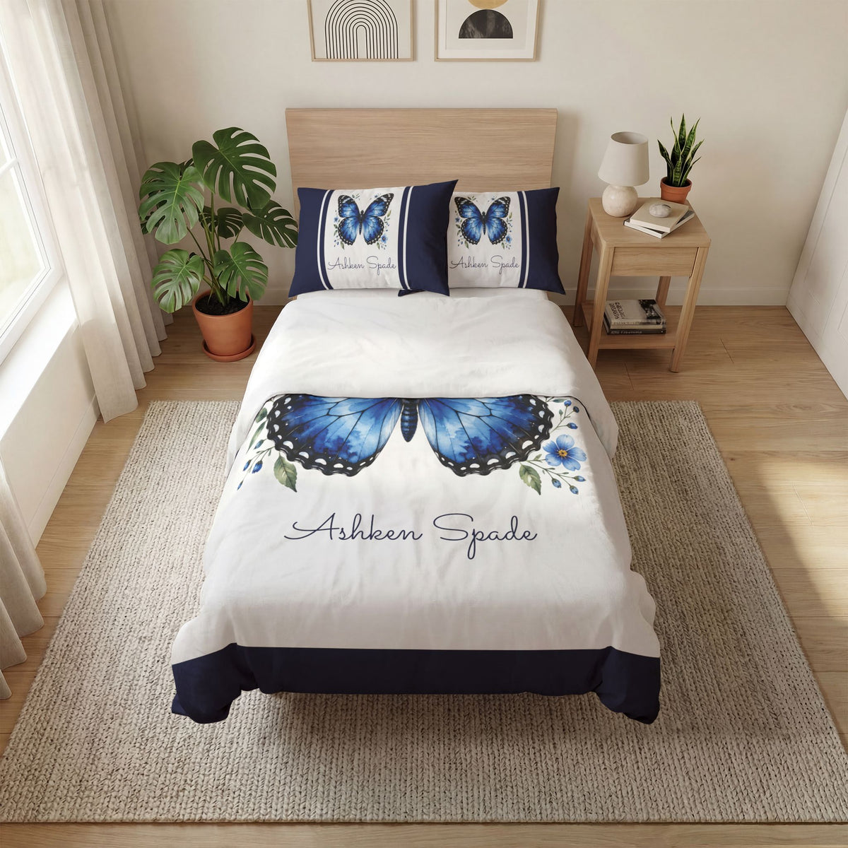 Blue Butterfly “Ashken Shade” Quilt Cover Set