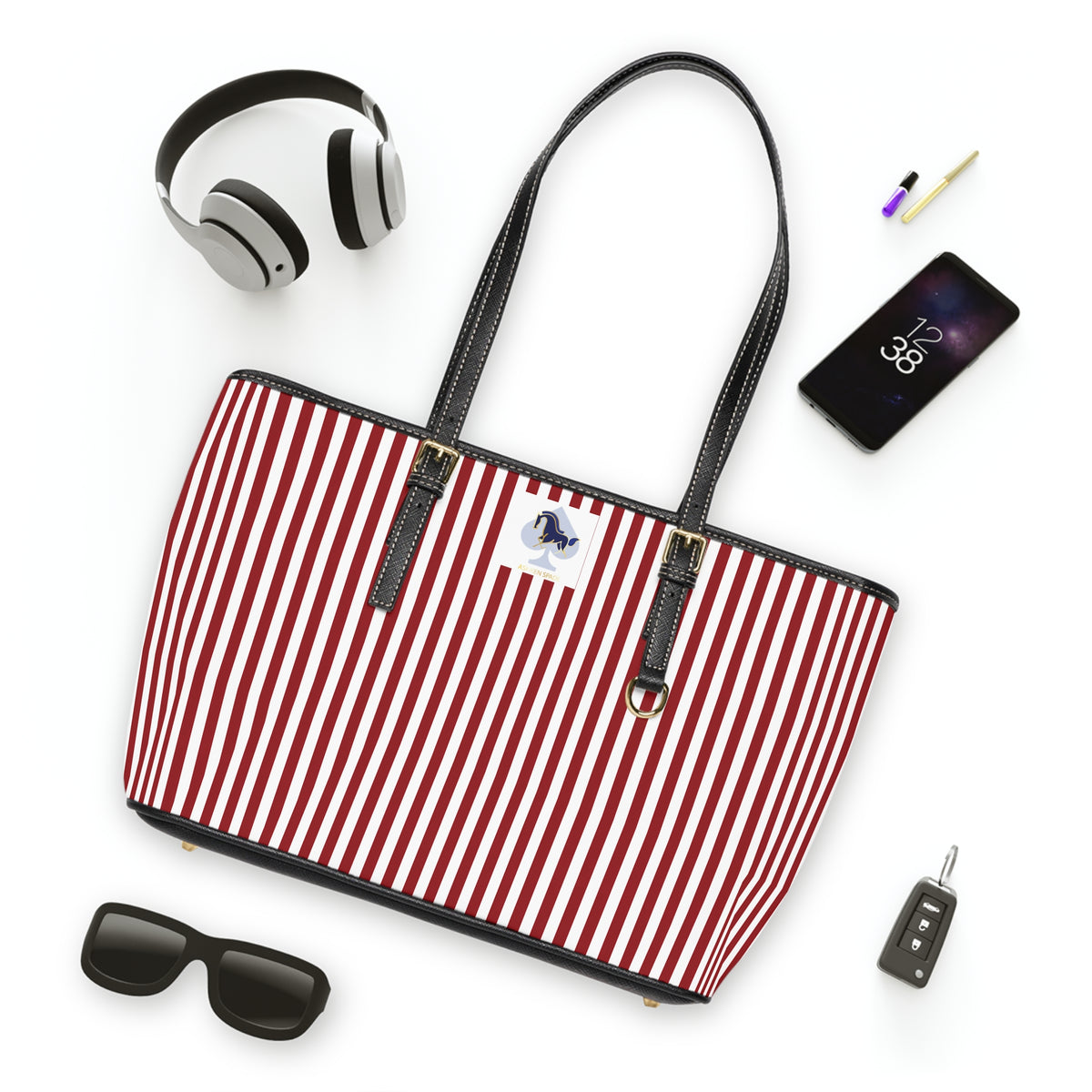 Red and White Striped PU Leather Shoulder Bag