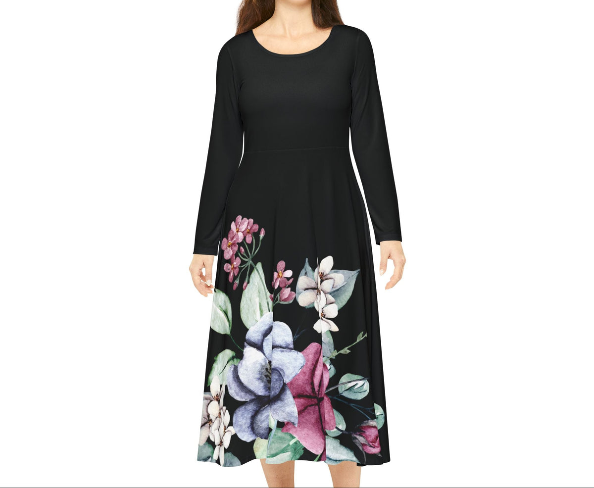 Floral Watercolor Long Sleeve Dance Dress