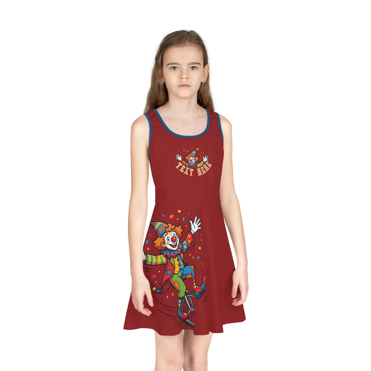 Girls' Clown Bicycle Sleeveless Sundress – Playful Circus Costume Design