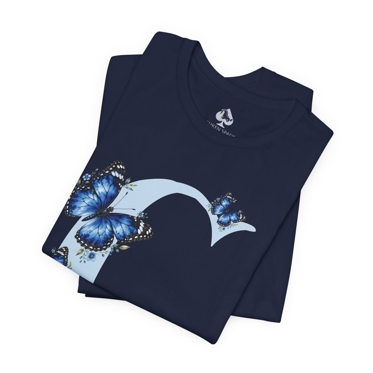 Blue Butterfly Floral Monogram C Letter T-Shirt