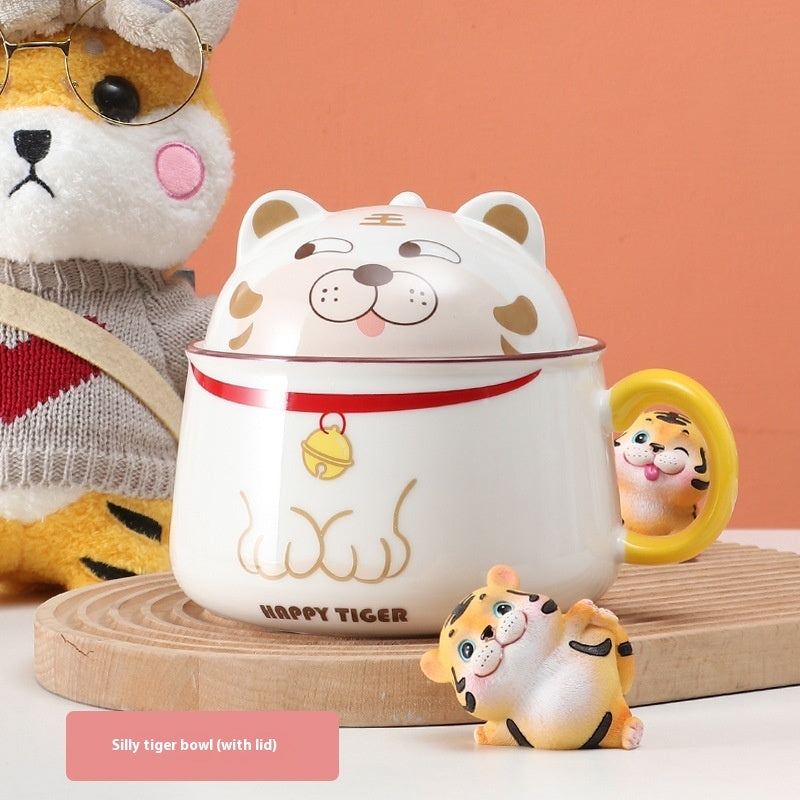 Ceramic Instant Noodle Bowl Large Capacity With Lid With Handle