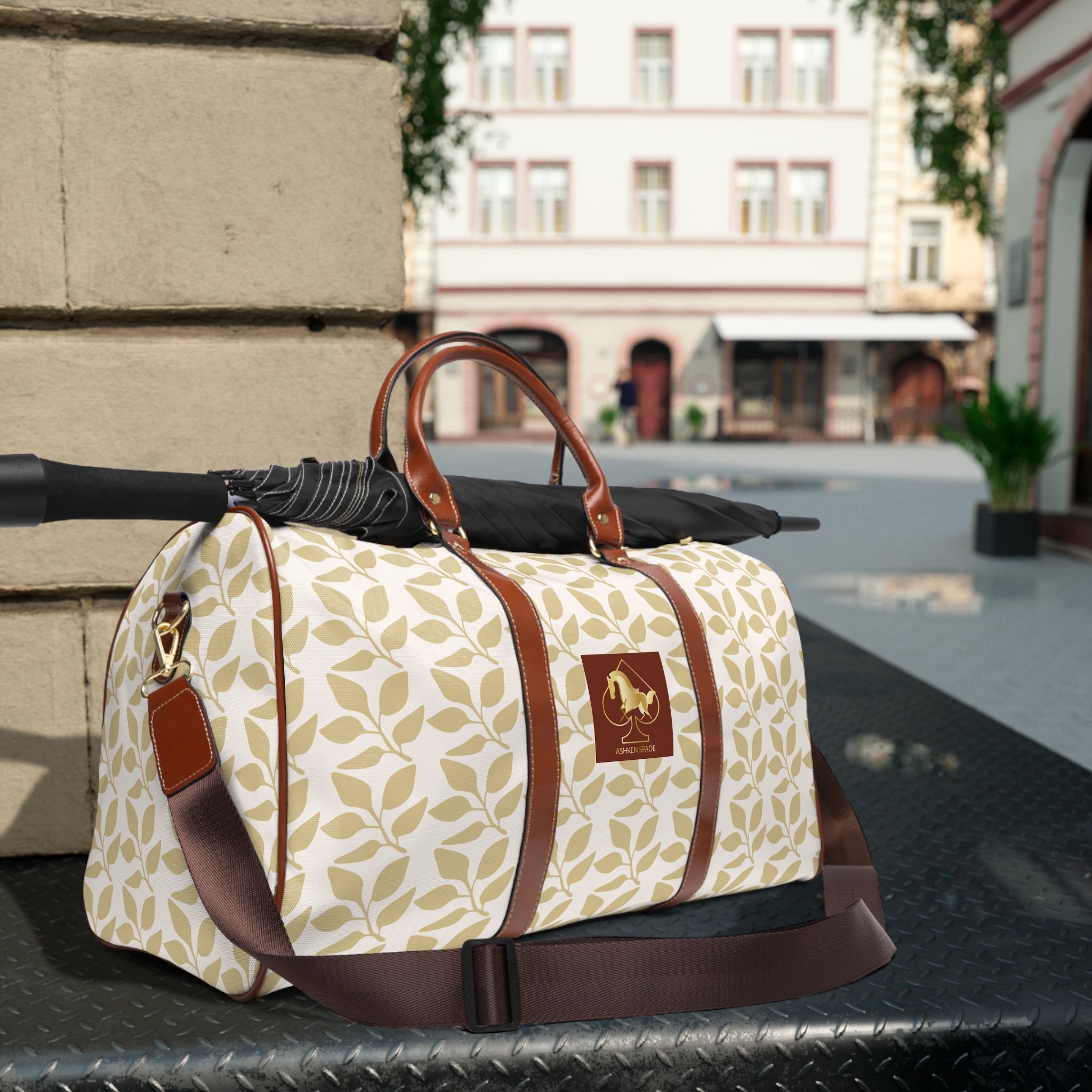 Travel Duffel with Leaf Background