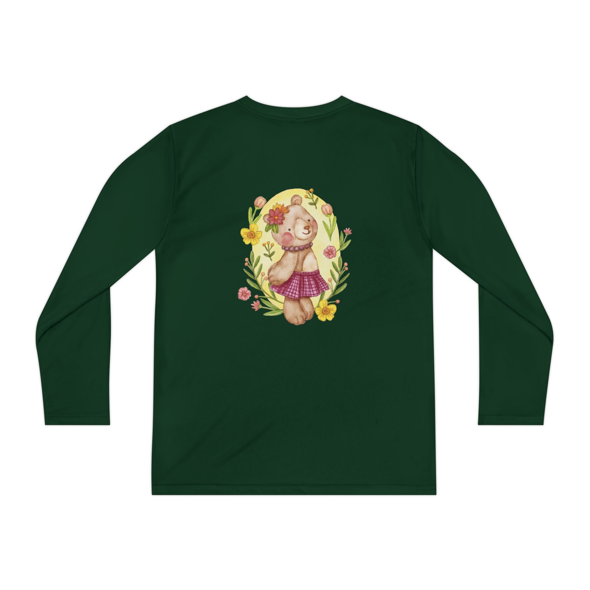 Youth Long Sleeve Tee — Cute Floral Bear Illustration with "Ashken Spadde" Text