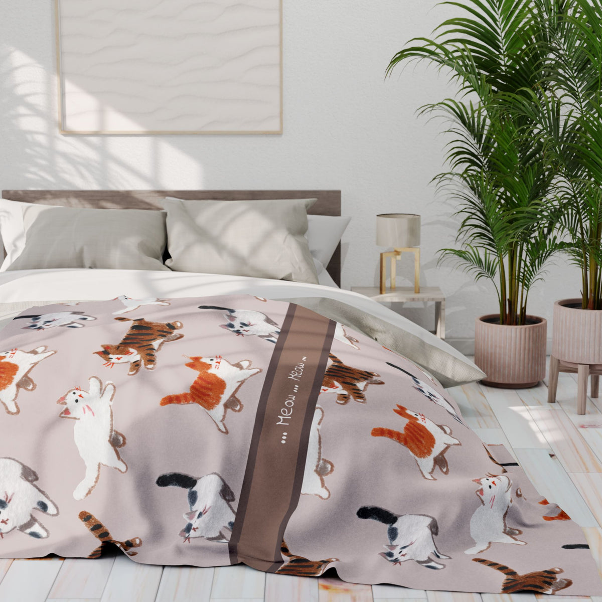 Cat Pattern Fleece Blanket — "Meow Meow" Cozy Throw for Cat Lovers