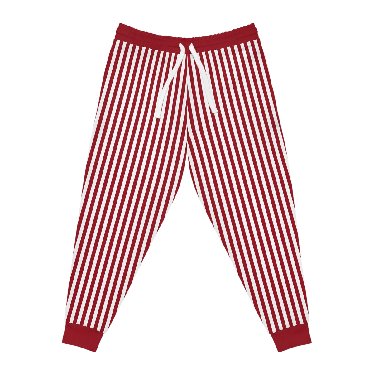 Red and White Vertical Striped Athletic Joggers