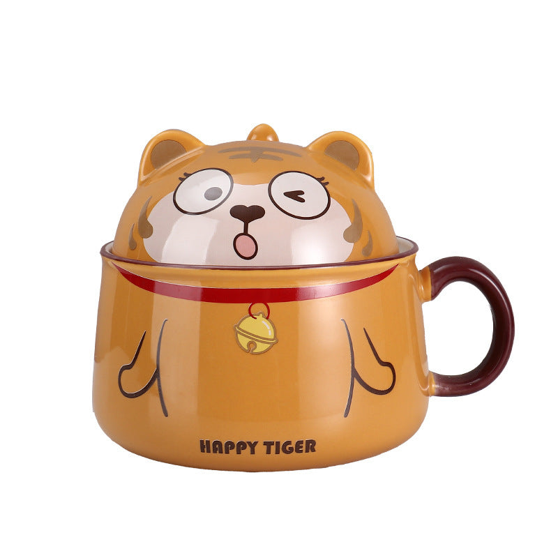 Ceramic Instant Noodle Bowl Large Capacity With Lid With Handle