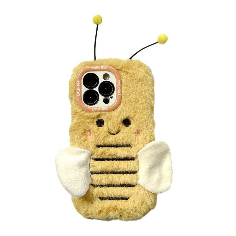 Plush Cartoon Bee Lens Bracket Phone Case