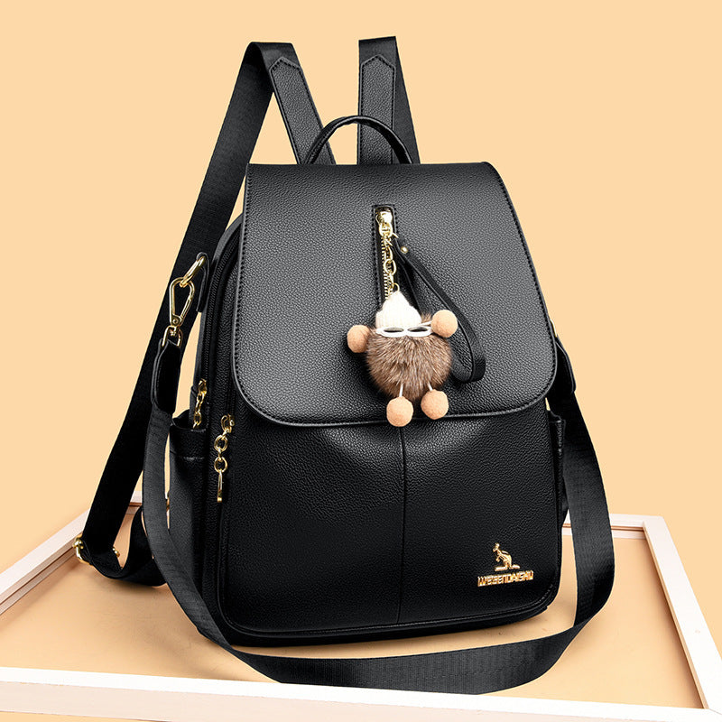 Elegant Leather Backpack with Pendant