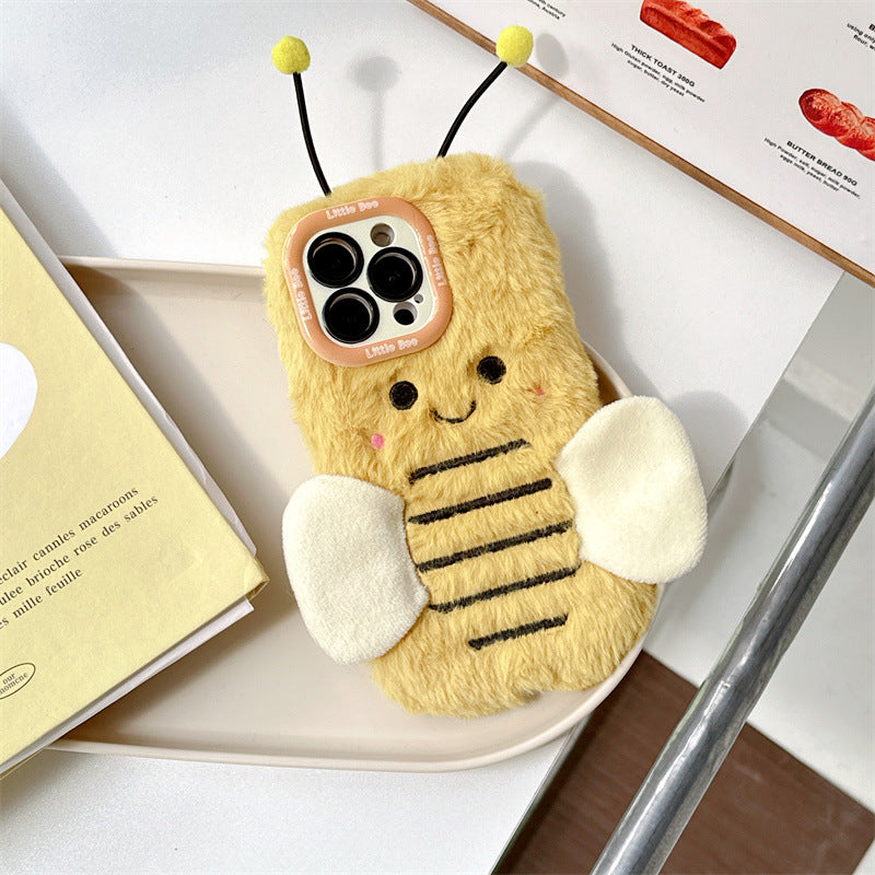 Plush Cartoon Bee Lens Bracket Phone Case