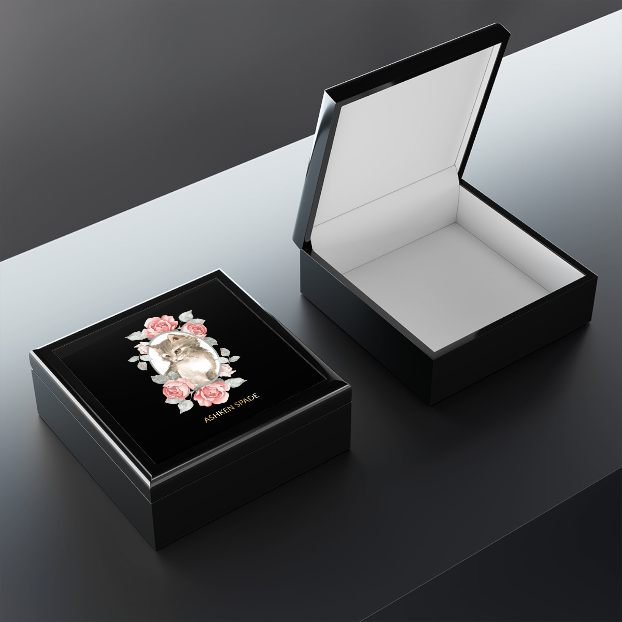 Cat With Floral Wreath Jewelry Box