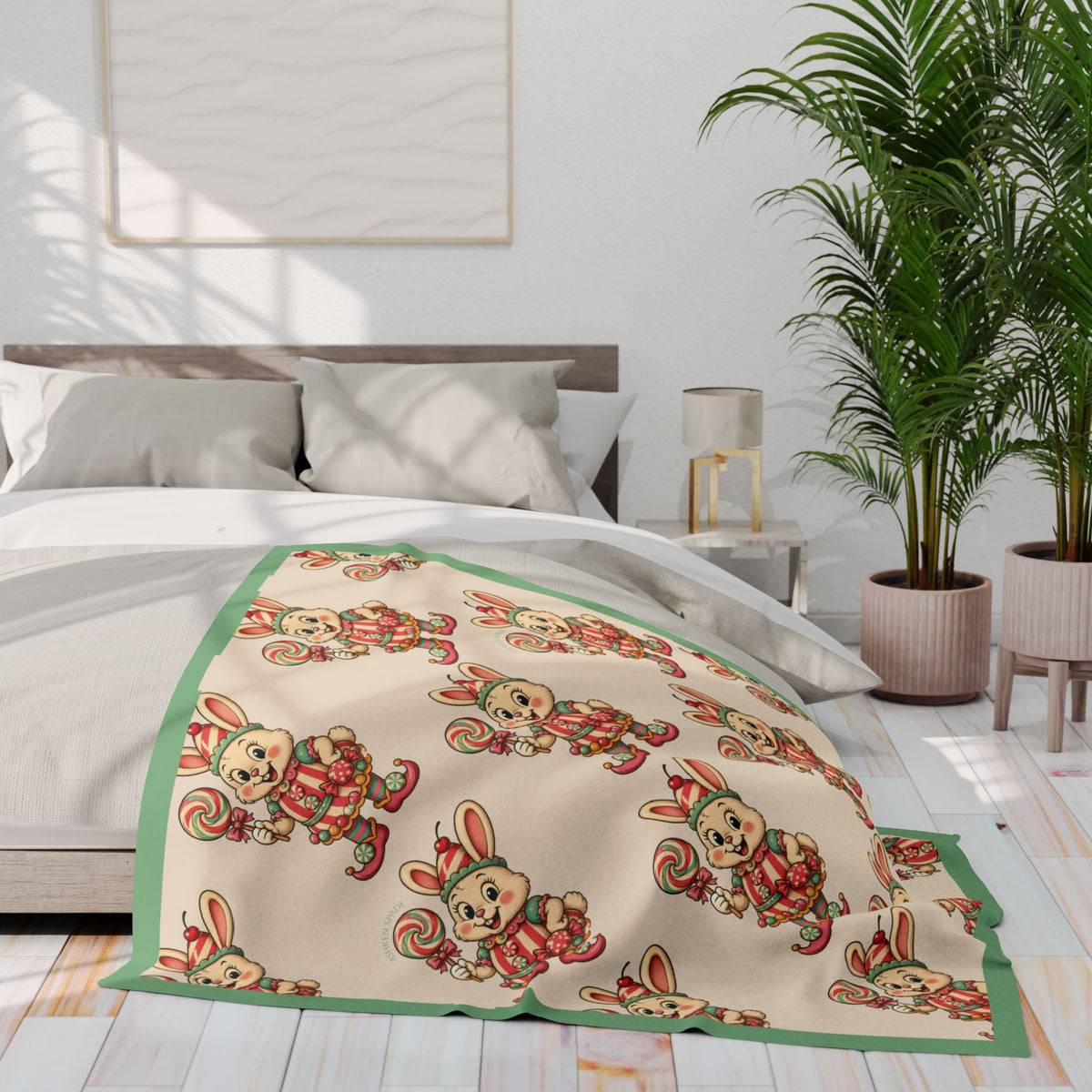 Cute Retro BunBon Character Pattern Fleece Blanket