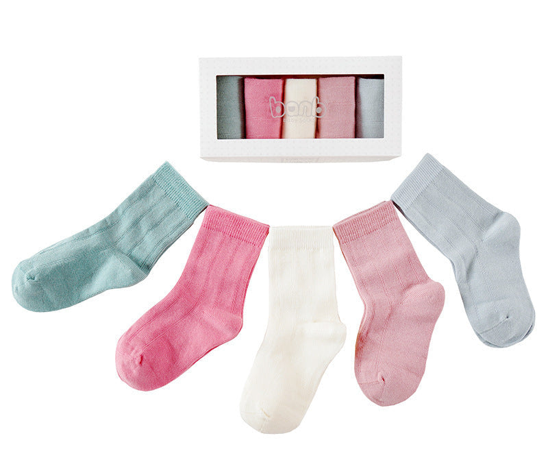 Five pairs of breathable cartoon baby socks in autumn and winter