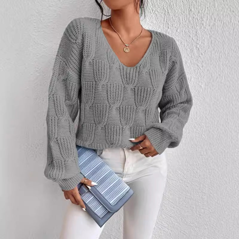 Loose Knitwear V-neck Solid Color Pullover Sweater