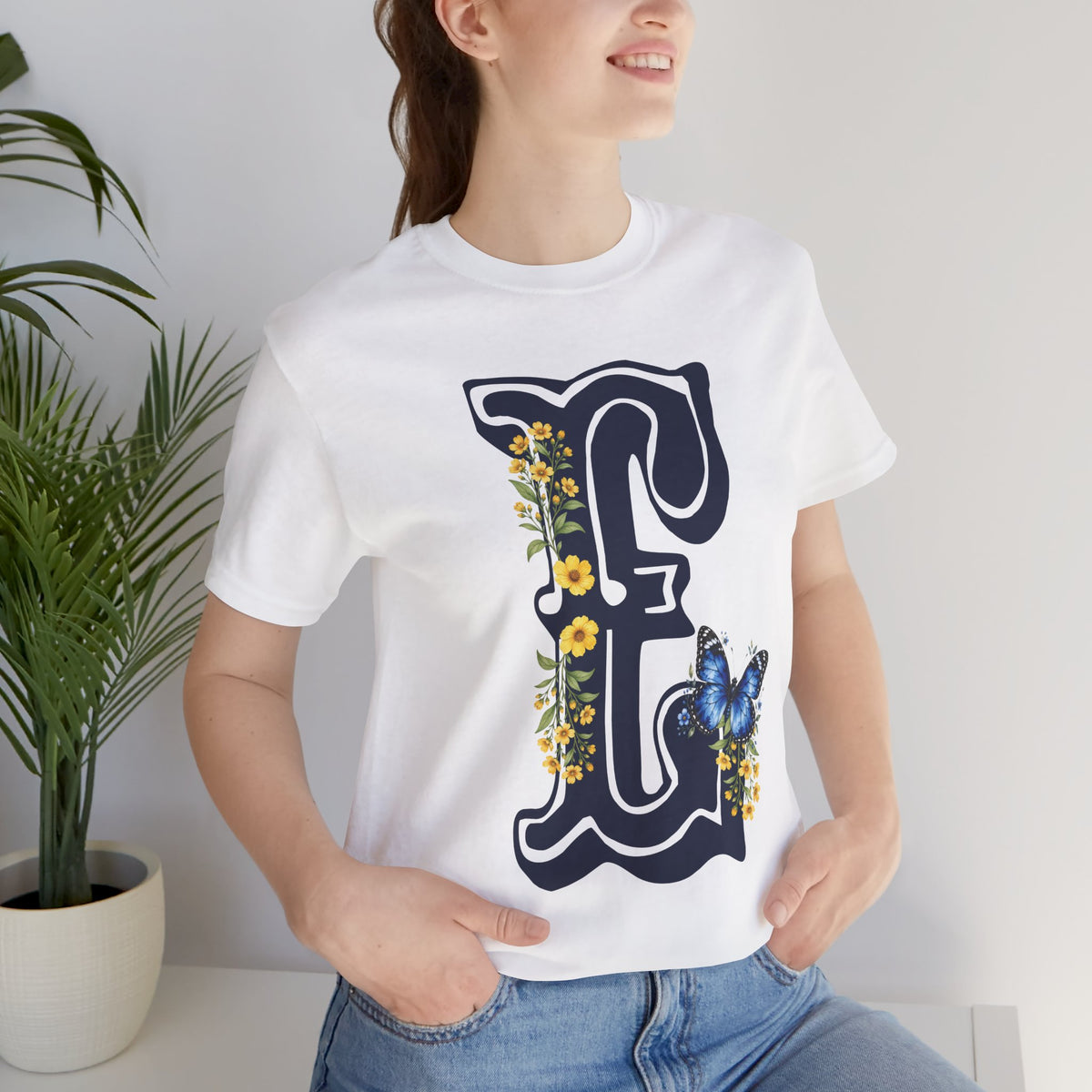 Floral Monogram E Letter T-Shirt